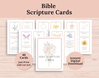 Scripture Cards Printable, Bible Verse Memory Prayer Cards, Bible Study Prompts, Prayer and Bible Journaling, Christian Gift for Women