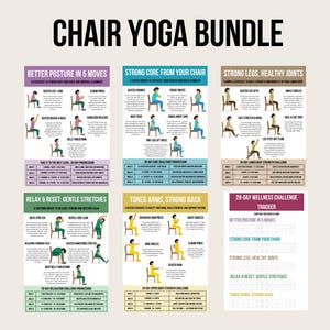 Printable Chair Workout Poster Bundle | Seated Exercise PDF Set for Seniors & Beginners | Posture, Strength, Flexibility + 28-Day Tracker