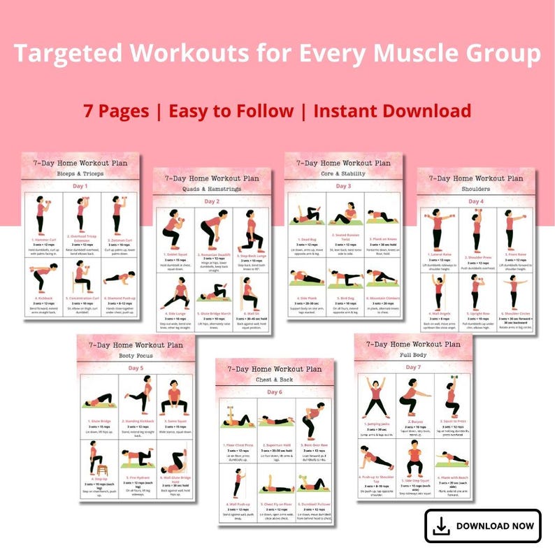 7-day Home Workout Plan PDF | Dumbbell Bodyweight Fitness (digital ...