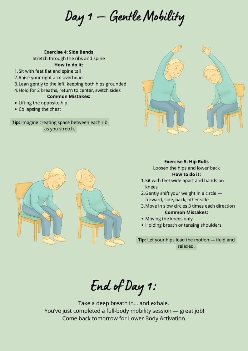 Gentle Mobility Routine 7-day Gentle Chair Workout Plan: Low Impact Seated Exercise (printable ...