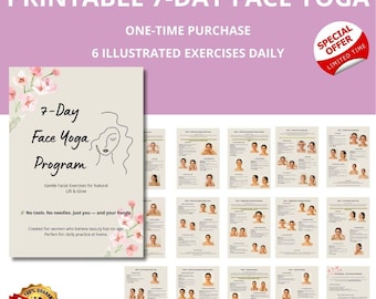 Guida di 7 giorni allo yoga per il viso: esercizi anti-età per il viso, passaggi di drenaggio linfatico, Faceyoga (PDF stampabile)