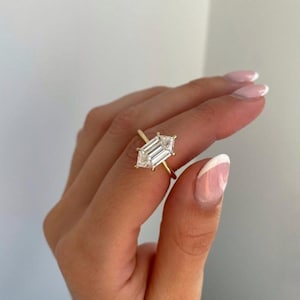 Hidden Halo Solitaire Moissanite Ring, 1.50 CT Step Cut Dutch Marquise Moissanite Diamond Ring, 14K Gold Engagement Ring, Proposal Gold Ring