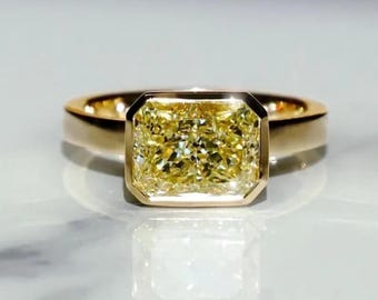 3.00 CT Canary Yellow Radiant Cut Bezel Ring | Engagement Ring | Fancy Lab Grown Diamond