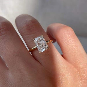 Elongated 3.30 CT Radiant Cut Moissanite Engagement Ring, Moissanite Solitaire Ring, Solid Yellow Gold Ring, Dainty Proposal Ring For Her.