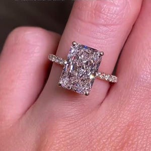 Hidden Halo Ring, 4.0 CT Elongated Radiant Cut Moissanite Engagement Ring, 14K Yellow Gold Ring, Dainty Proposal Ring Anniversary Gift Ring.