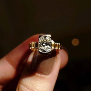 Elongated 2 CT Cushion Cut Moissanite Ring, Bezel Set Ring,14K Yellow Gold Engagement Ring, Statement Ring, Proposal Ring, Anniversary Gift.