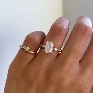 Hidden Halo Radiant Cut Ring, 2.80ct Radiant Cut Moissanite Diamond Ring, 14K Yellow Gold Engagement Ring, Dainty Promise Ring, Gift For Her