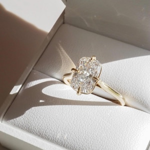 2 CT Elongated Cushion Cut Moissanite Ring: 14K Yellow Gold Claw Prongs