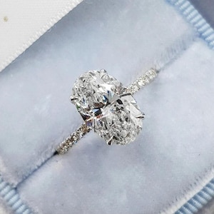 3.0 CT Vintage Style Oval Cut Moissanite Engagement Ring, Oval Cut Solitaire Diamond Ring, Hidden Halo Ring, Solid White Gold Ring For Her.