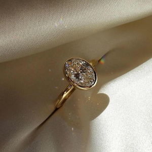 2 CT Oval Cut Moissanite Engagement Ring, Bezel Set Ring, Oval Solitaire Ring, 14K Yellow Gold Ring, Promise Ring, Anniversary Gift For Her.