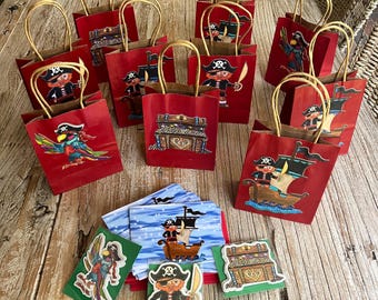 Pirate Kid's Birthday Party Pack- 10 Invitations, 10 Goody Bags, 30 Vinyl Holographic Stickers