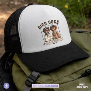 bird dogs and backroads png featuring german shorthaired pointer hunting dogs wearing sunglasses for outdoorsman shirt design and hunting dog lover sublimation