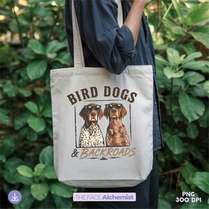 bird dogs and backroads png featuring german shorthaired pointer hunting dogs wearing sunglasses for outdoorsman shirt design and hunting dog lover sublimation