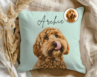 Personalized Watercolor Pet Portrait Dog Pillow Gift, Pet Pillow Using Pet Photo, Dog Picture Pillow For Dog Mom Pet Owner Dog Memorial Gift