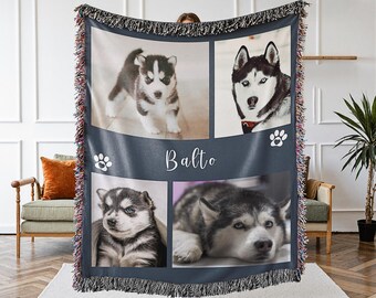 Personalized Dog Photo Blanket Collage, Custom Pet Blanket, Custom Name Dog Blanket, Dog Cat Picture Bedding Blanket With Text, Dog Lover