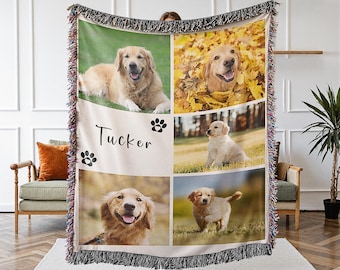 Personalized Dog Photo Blanket Collage, Custom Pet Blanket, Custom Name Dog Blanket, Dog Cat Picture Bedding Blanket With Text, Dog Lover