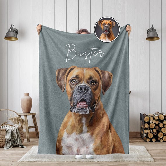 Custom Pet Blanket Using Pet Photo, Custom Dog Portrait Blanket, Personalized Dog Blankets, Cat Picture Blanket, Pet Photo Dog Dad Gift Mom