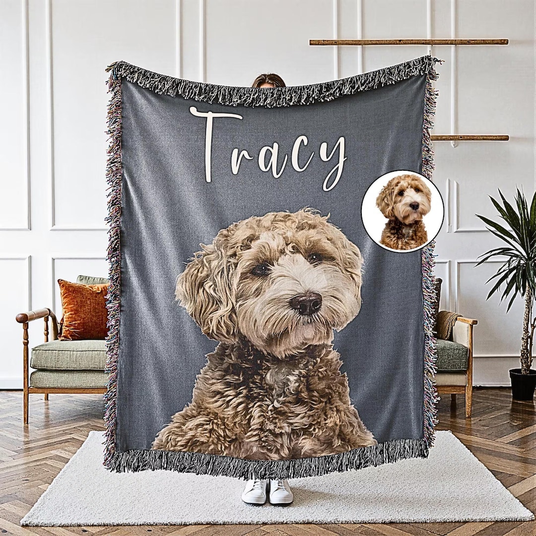 Personalized Dog Photo Woven Blanket, Custom Pet Photo Picture Blanket ...