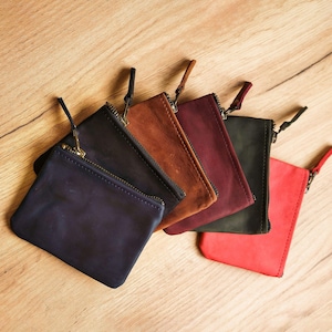 Leather coin purse, Coin pouch purse, Leather coin pouch, Change purse with zipper, Leather pouch with zipper, Handmade coin purse
