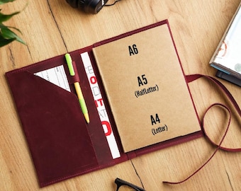 Funda de cuaderno personalizada, Funda de cuero para cuaderno, Funda de diario de cuero, Funda para cuaderno A5, Funda para cuaderno de viaje, Diario recargable