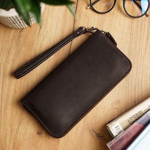 Womens leather wallet, Wristlet wallet for women, Leather wallet wristlet, Zipper wristlet wallet, Zip wallet handmade, Large wallet women