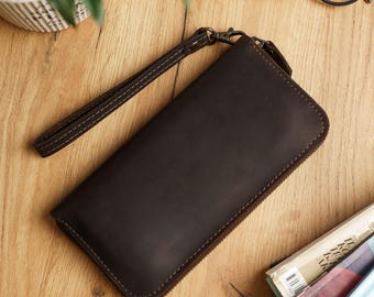 Womens leather wallet, Wristlet wallet for women, Leather wallet wristlet, Zipper wristlet wallet, Zip wallet handmade, Large wallet women