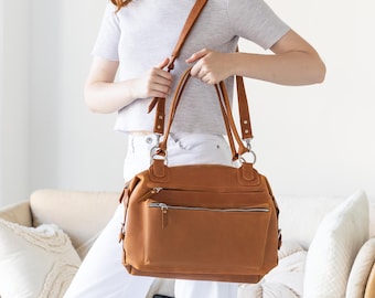 Bolso bandolera grande de piel, Bolso bandolera para mujer, Monedero de piel con cremallera, Bolso bandolera grande, Bolso cambiador de piel, Bolso de piel hecho a mano para mujer