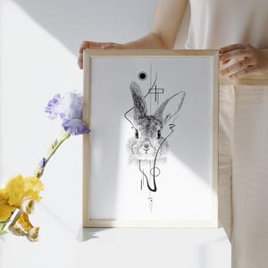 Minimalist Rabbit Line Art Print – Modern Animal Wall Art, Abstract Bunny Drawing, Scandinavian Poster, Printable Digital Download