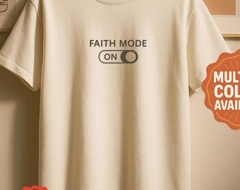 Camiseta cristiana Faith Mode, estilo retro con colores cómodos.