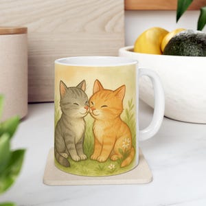 Cute Cat and Bunny Ceramic Mug, Animal Lover Gift, Coffee Mug for Cat Lovers, Cute Gift for Cat Owners, Easter Gift, Pet Lover Mug