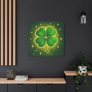 Lucky Clover Canvas Art, St. Patrick&#39;s Day Home Decor, Four Leaf Clover Wall Art, Green Canvas Print, Nature Inspired Artwork