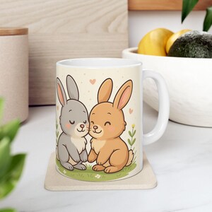 Cute Bunny Ceramic Mug, Adorable Animal Coffee Cup, Gift for Rabbit Lovers, Spring Decor, Perfect for Easter or Birthdays