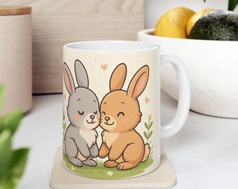 Cute Bunny Ceramic Coffee Mug, Rabbit Lover Gift, Spring Decor