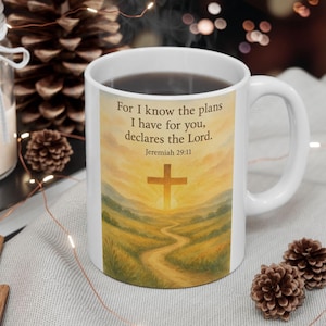 Christian Bible Quote Ceramic Mug, Inspirational Coffee Cup for Catholics, Religious Tea Mug, Motivational Scripture Drinkware, Jesus Gift