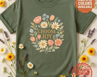 Wählen Sie Joy Comfort Colors® T-Shirt, Be Happy Retro Flower Shirt Shirt für psychische Gesundheit, Floral Happiness Tee, ästhetisches Frauen-T-Shirt