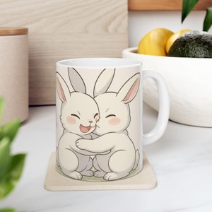 Cute Bunny Ceramic Mug for Animal Lovers, Gift for Spring, Easter Decor, Coffee Cup, Kitchen, Funny Mug, Unique Gift