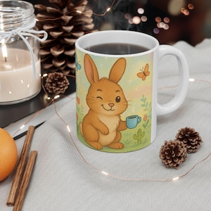 Ceramic Mug - Cute Winking Bunny, Pastel Rabbit Coffee Cup, Kawaii Animal Gift for Bunny Lovers, 11oz and 15oz, Easter Mug, Gift for Animal