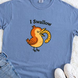 Funny Shirt &quot;I Swallow&quot; Inappropriate Shirt | Naughty Prank Gift for Shirt Exchange Party | Hilarious Gift Roulette Idea