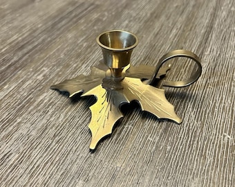 Vintage massiv mässing bladformad avsmalnande ljusstake jul - India Archana