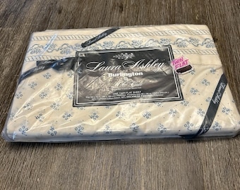Vtg Laura Ashley Burlington 200 Threads Luxury Linen Twin Flat Sheet Blue Floral