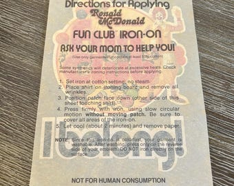 Parche termoadhesivo vintage del Club de Diversión Ronald McDonald de 1977 (McDonaldland)