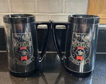 VTG Michelob Thermo-Serve Insulated Beer Mugs Black Made in the USA Set of 2
