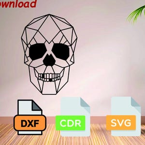 Geometric Skull Laser Cut File | Polygonal Skull Design Cdr DXF AI SVG for Cnc, Wall Art, Halloween Decor