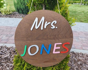 Personalized Teacher Door Sign: Custom Wood Name Plaque, Classroom Decor