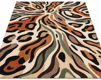 Hand Tufted Abstract Rug, Handmade Modern Area Rug, Organic Pattern Carpet, Earth Tone Rug, Contemporary Living Room Decor