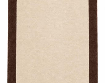 Hand Tufted Rug | Brown Border Cream Area Rug | Neutral Wool Rug | Minimalist Modern Rug | Handmade Living Room Decor