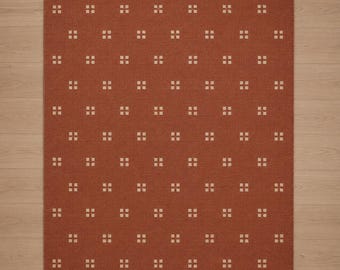 Handmade Kilim Rug, Terracotta Geometric Area Rug, Boho Flatweave Rug, Tribal Living Room Carpet