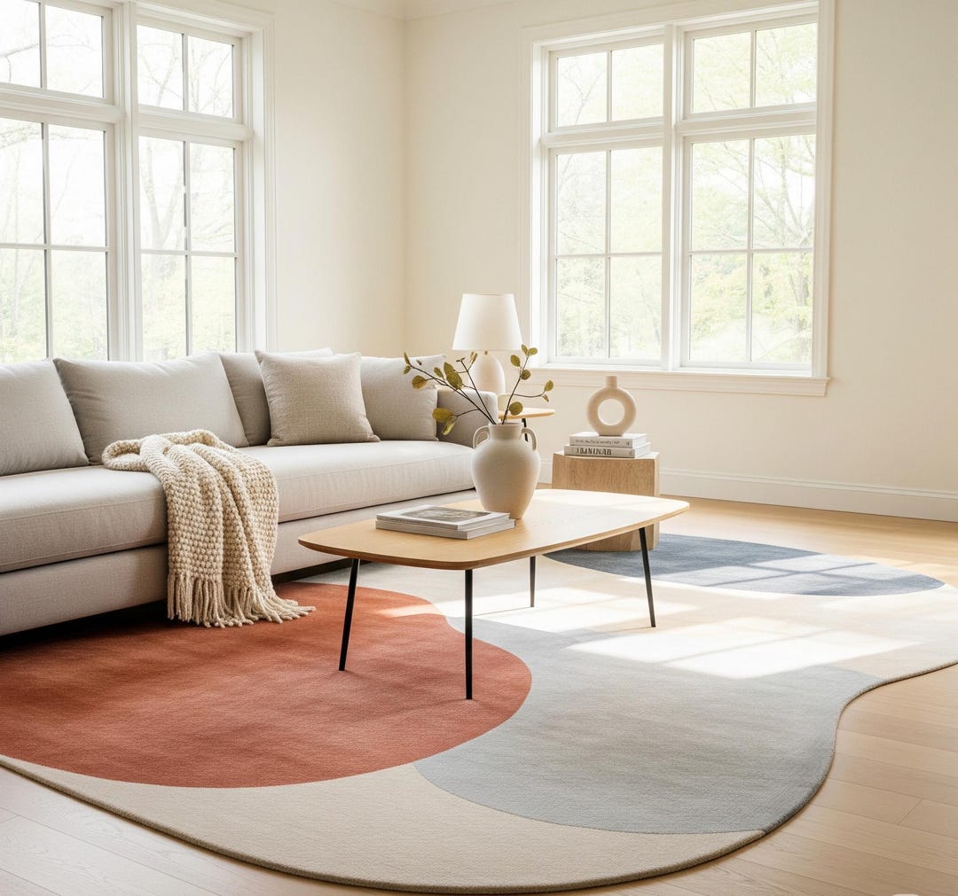 Simple Design Area Rugs Abstract Tufted Area Rug: Modern Geometric Design, Handmade Wool Blend ...