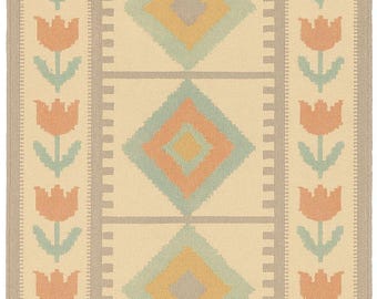 Swedish Kilim Rug | Handwoven Wool Geometric Flatweave Carpet