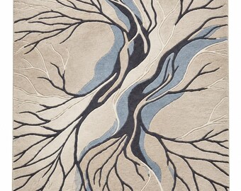 Hand Tufted Tree of Life Rug, Handmade Abstract Area Rug, Modern Organic Rug, Neutral Living Room Carpet, Contemporary Home Decor